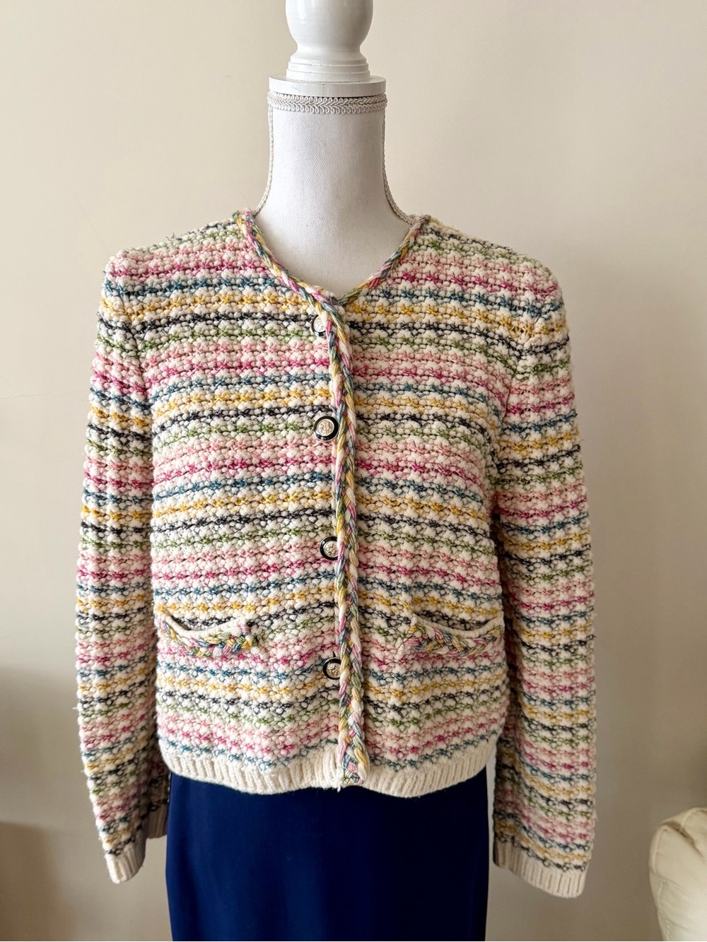 ba&sh Bianca Multicolor Striped Knit Cropped Cardigan Size Large - Picture 9 of 16